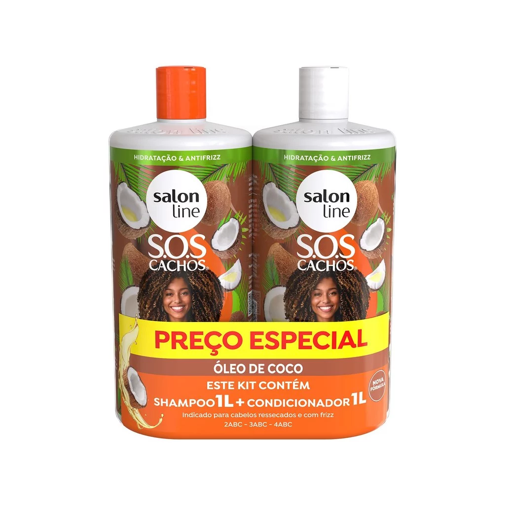 Salon Line Kit SOS Cachos Coco Profundo, Shampoo e Condicionador Litrão